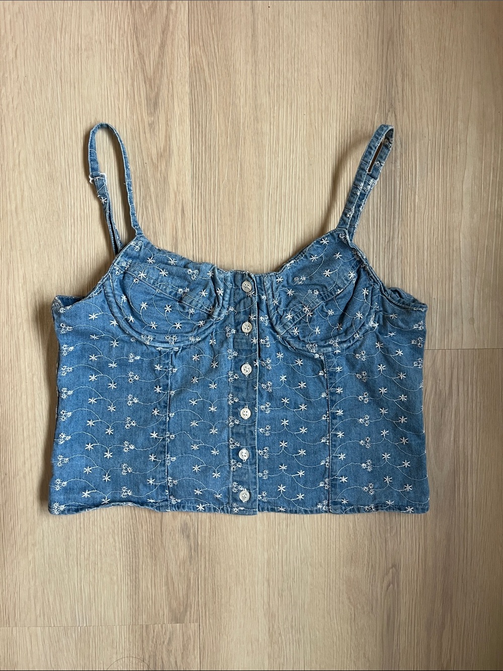Vintage Y2K Denim  Embroidered Boho Crop Top Bustier Style 100% cotton